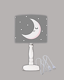 Minibabyrooms Gri Ay ve Yıldızlar Desenli Ahşap Oyma Ayak Abajur