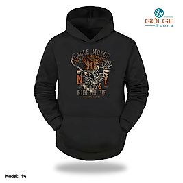Motorcu Model Slimfit Kapüşönlu Hoodie Erkek kadın Sweatshirt