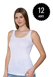 Gümüş 3081 Kadın Jakarlı Geniş Askı Atlet Beyaz 12 li Paket