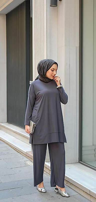 Sendy Kumaş Yanları Cepli Füme Renk Takim