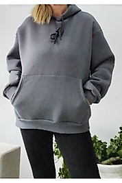 % 100 Pamuk Kadın Soft  3 iplik Şardonlu Oversize Kapüşonlu Kangru Cepli Sweatshirt