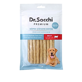 Dr.Sacchi Premium Sığır Etli Doğal Sığır Derisi Burgu Çubuk Tahılsız Köpek Ödülü 5'' 15'li 110 Gr