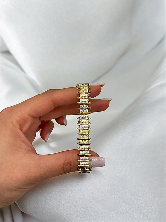 XUPING VIP Çelik Sıralı Zirkon Taşlı Bileklik – 14K Altın Renk