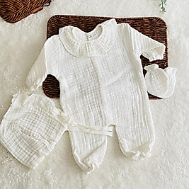 Yakası  Fırfır  Detaylı Kız Bebek Müslin  Hastane Çıkışı 4 Parça Set