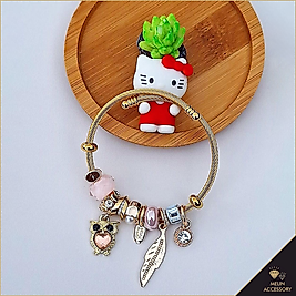 Pembe Baykuş Pandora Model Gold Altın Kaplama Çelik Bileklik