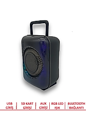 Bluetooth Hoparlör RGB Led Işıklı Ses Bombası Radyo Aux Usb SD Kart