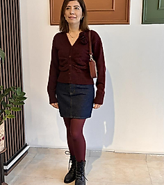 Düğmeli triko bordo hırka