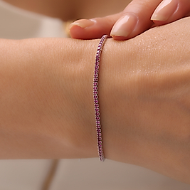 925 Ayar Gümüş Fuşya Zirkon Taşlı Şık Ayarlanabilir Suyolu Bileklik