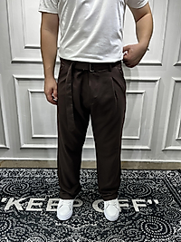 Baggy Kumaş Pantolon Kendinden Kemerli - Kahverengi