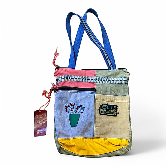 Old Cotton Cargo Vintage Renkli Etnik Orta Boy Günlük Kadın Kol Omuz Çantası 27CM x 33CM