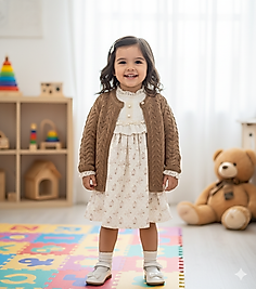 6 Ay 2 Yaş Arası Triko Hırkalı Müslin Elbise