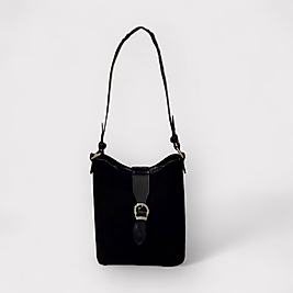 Nova Siyah Süet/Deri Yavrulu Omuz Çantası