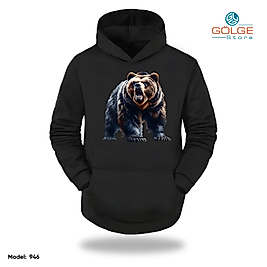Kızgın Ayı Görselli Slimfit Kapüşönlu Hoodie Erkek kadın Sweatshirt