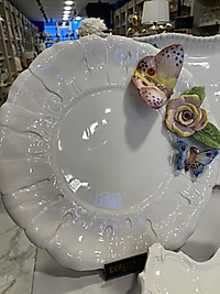 30 cm. İtalyan Porselen Kelebek Motifli Sunum