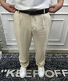 Modal Gabardin Kumaş Baggy Pantolon Krem - Wng