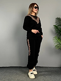 Leopar Desenli Kumaş Dantelli Ikili Takım