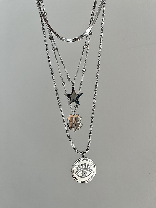 Çelik 4’lü Birleşik Silver Kolye