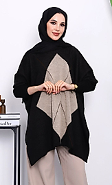 Oversize,Baklava Desen,Standart Beden Panço Kazak Siyah