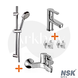 NSK Lavabo, Banyo Bataryası, Filtreli Ara Musluk ve Sürgülü Duş Takımı Paketi - Krom ARKHEV0032
