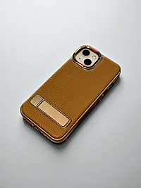 iPhone 14 Uyumlu Standlı Venedik Kılıf - Kahverengi