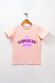 Kız Çocuk Kısa Kollu Bisiklet Yaka "Ramazan Paylaşmaktır" Baskılı Tişört Mevsimlik Pamuklu