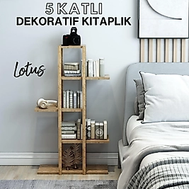 Lotus Ahşap 5 Katlı Kitaplık / Dekoratif Raf / Çok Amaçlı Kullanım (Atlantik Çam)