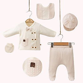 Erkek Bebek Yenidoğan Cep Detaylı 5'li Hastane Çıkış Seti