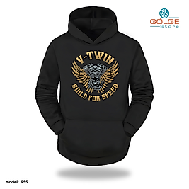 Motorcu Model Slimfit Kapüşönlu Hoodie Erkek kadın Sweatshirt