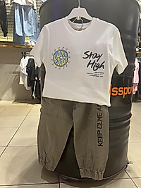 Haki kargo pantolon tişört takım