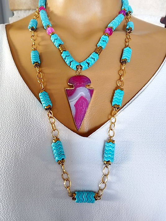 TUKUAZ VE AKİK İKİLİ KOLYE