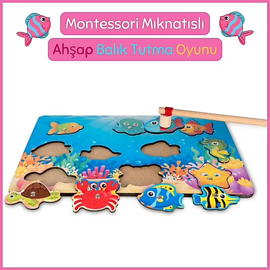 Montessori Mıknatıslı Ahşap Balık Tutma Oyunu