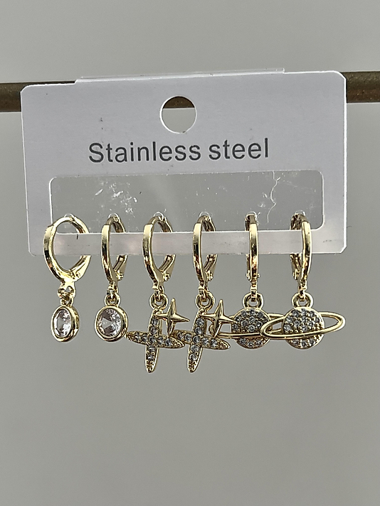 Çelik 6’lı Gold Gezegen-Yıldız Küpe