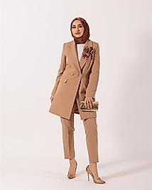 Kadın yaka detaylı tesettür blazer takım