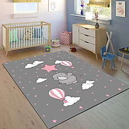 Minibabyrooms Pembe Yıldızlı Fil Desenli 8 mm Kalınlıkta Çocuk Odası Halısı