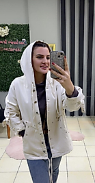 Gabardin Bej Kapüşonlu Ceket