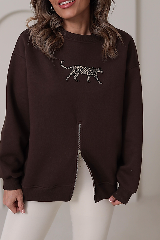 Ön Leopar Nakış Detaylı Sweat