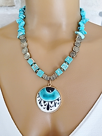 TURKUAZ VE HEMATİT TAŞI GÖZ KOLYE