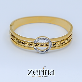 Zirkon Taşlı Gold Altın Kaplama Çelik Kelepçe