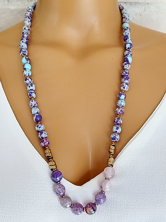 MOR VARASİT ,AKİK, HEMATİT UZUN KOLYE