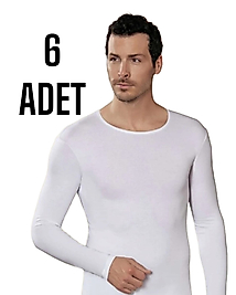Gümüş Erkek Uzun Kol Bisiklet Yaka Fanila Beyaz 6 Lı Paket