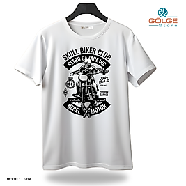 Motorcu Tarzı Baskılı Oversize Unisex Tişört