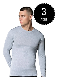 Gümüş 4022 Erkek Likralı Uzun Kol Fanila Atlet Gri 3 lü Paket