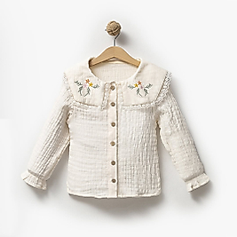 Kız Çocuk 5-8 Yaş Yakası Nakışlı Müslin Gömlek