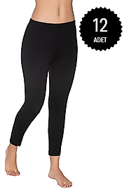 Gümüş 3103 Kadın Likralı Düz Uzun Tayt Siyah 12 li Paket