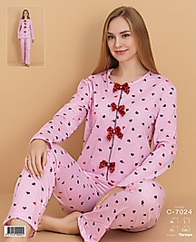 Kalpli Fiyonk Detaylı Pijama Takımı 7024