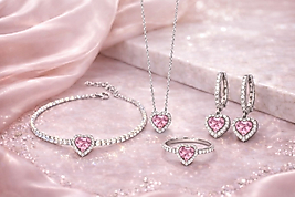 Kalbimin Işıltısı – Pembe Kalp Gümüş Set