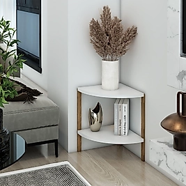 Zümrüt Üçgen 2 Raflı Ahşap Sehpa / Dekoratif Raf / Çok Amaçlı Kullanım ( Beyaz )
