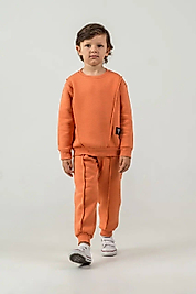 3 - 10 Yaş Arası Turuncu Düz Renk Geniş Kalıp Oversize Kesim Erkek Çocuk Takım