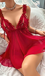 Kadın Bordo Yumuşak Tüllü Fantezi Gecelik 2109