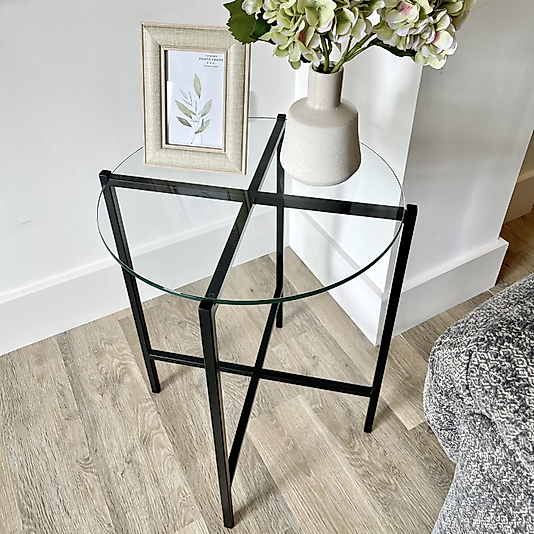 SİYAH X YAN SEHPA ŞEFAF CAM